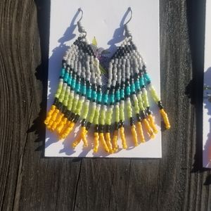 Hand beaded fringe earrings